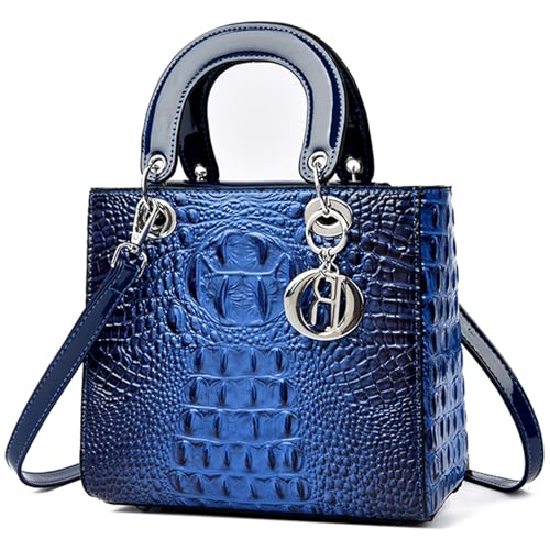 Myhozee Damen Elegante mittelgroße handtasche Schultertasche mit Krokodilmuster Trendige PU-Umhängetasche Silberner Ringanhänger Geeignet für den Weg zur Arbeit, Freizeit, Treffen und Verabredungen von Myhozee