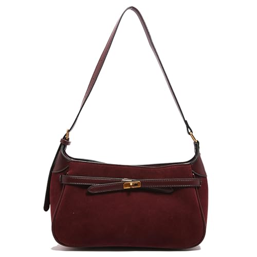 Myhozee Damen Handtasche Klein Schultertasche - Wildleder Tasche Damen Shoulder Bag Handbag Clutch Umhängetasche Geldbörse Crossbody Bag für Frauen Dating Reisen Party Einkaufe, Burgundy von Myhozee