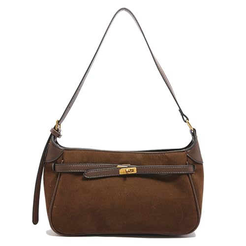 Myhozee Damen Handtasche Klein Schultertasche Wildleder Tasche Damen Shoulder Bag Handbag Clutch Umhängetasche Geldbörse Crossbody Bag für Frauen Dating Reisen Party Einkaufe, Hellbraun von Myhozee
