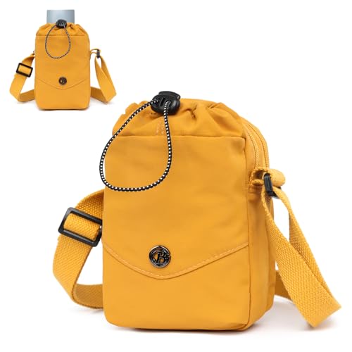 Myhozee Damen Handtasche Nylon Umhängetasche Kleine Handytasche Tasche Herren Crossbody Bag Wasserdicht Taschen mit Trinkbecher-Aufbewahrungstasche Gelb von Myhozee