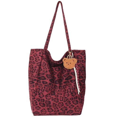 Myhozee Damen Leopard Print Umhängetasche Samt Handtasche Große Kapazität Tote Tasche Herbst und Winter Trend mit auffälligen Anhänger Geeignet für Pendeln, Reisen, Dating von Myhozee