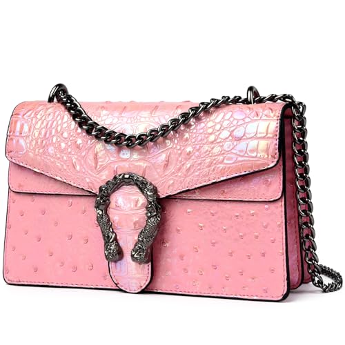 Myhozee Damenmode Handtasche Vielseitige Umhängetasche Elegante Schultertasche Wasserdichte PU-Tasche mit Straußenmuster Kettentasche Handytasche Termine Arbeit Reisen Einkaufen von Myhozee