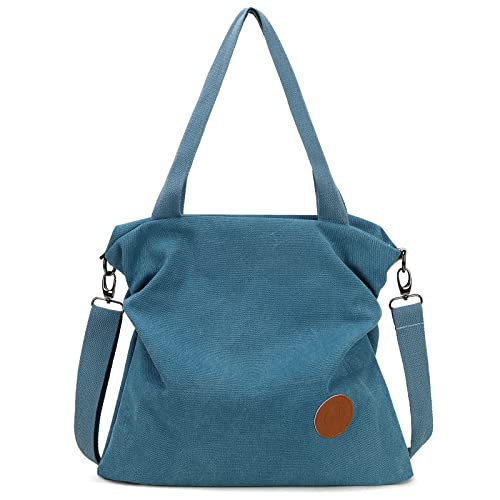 Myhozee Handtasche Damen Canvas Umhängetasche,Taschen Damen Strandtasche Schultertasche Crossover Bag für Mädchen Frauen, Blau von Myhozee
