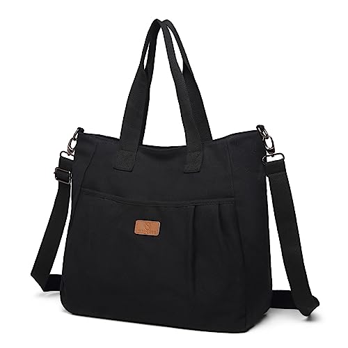 Myhozee Handtasche Damen Canvas Umhängetasche,Taschen Damen Strandtasche Schultertasche Groß Crossover Bag Hobo Tasche für Mädchen (Schwarz) von Myhozee