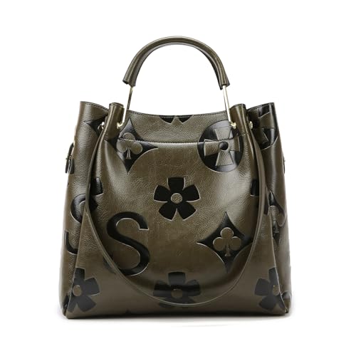 Myhozee Handtasche Damen Groß Damenhandtaschen Set Elegante Handtaschen für Damen Shopper Tasche Umhängetasche Damen Ledertasche mit Prägung Beuteltote Hobo Tragetasche Dunkelgrün von Myhozee