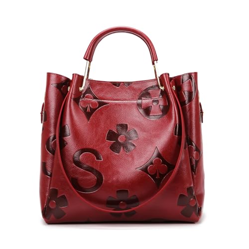 Myhozee Handtasche Damen Groß Damenhandtaschen Set Elegante Handtaschen für Damen Shopper Tasche Umhängetasche Damen Ledertasche mit Prägung Beuteltote Hobo Tragetasche Rot von Myhozee