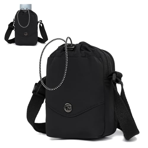 Myhozee Handtasche Damen Kleine Handytasche Nylon Umhängetasche Tasche Herren Crossbody Bag Wasserdicht Taschen mit Trinkbecher-Aufbewahrungstasche Schwarz von Myhozee
