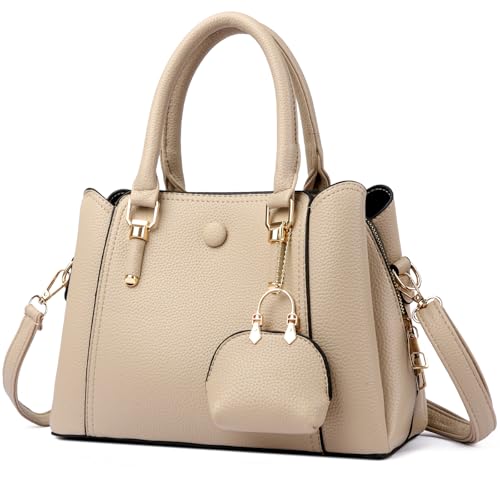 Myhozee Handtasche Damen Mittelgroß Elegant Tasche Leder Taschen Tote Bag Damen-Henkeltaschen Funktional Umhängetasche Schultertasche Handtaschen Handbags for Women Mittelgross Aprikose von Myhozee