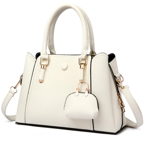 Myhozee Handtasche Damen Mittelgroß Elegant Tasche Leder Taschen Tote Bag Damen-Henkeltaschen Funktional Umhängetasche Schultertasche Handtaschen Handbags for Women Mittelgross Beige von Myhozee