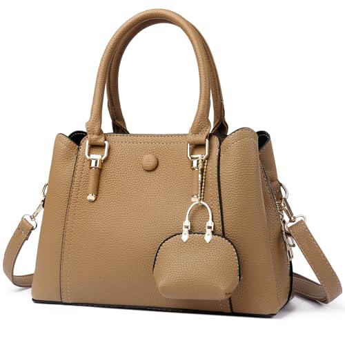 Myhozee Handtasche Damen Mittelgroß Elegant Tasche Leder Taschen Tote Bag Damen-Henkeltaschen Funktional Umhängetasche Schultertasche Handtaschen Handbags for Women Mittelgross Khaki von Myhozee