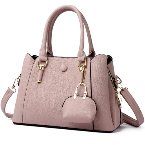 Myhozee Handtasche Damen Mittelgroß Elegant Tasche Leder Taschen Tote Bag Damen-Henkeltaschen Funktional Umhängetasche Schultertasche Handtaschen Handbags for Women Mittelgross Rosa von Myhozee