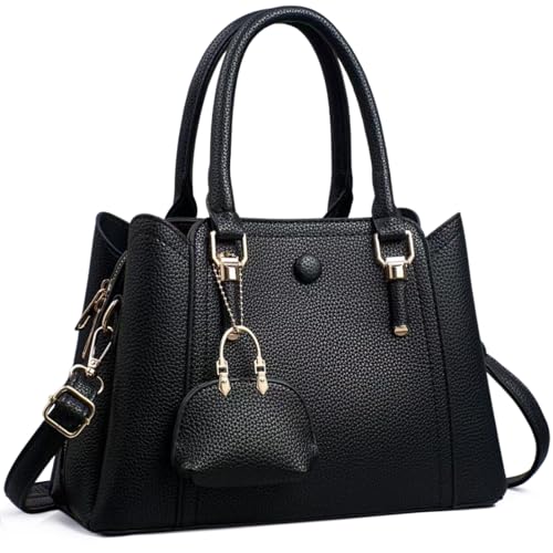 Myhozee Handtasche Damen Mittelgroß Elegant Tasche Leder Taschen Tote Bag Damen-Henkeltaschen Funktional Umhängetasche Schultertasche Handtaschen Handbags for Women Mittelgross Schwarz von Myhozee