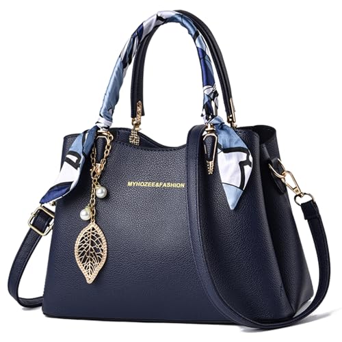 Myhozee Handtasche Damen Mittelgroß PU Leder Fashion Henkeltasche Crossbody Bag Frauen Taschen Damen-henkeltaschen Umhängetasche Schultertasche Damenhandtaschen mit Reißverschluss Blau von Myhozee