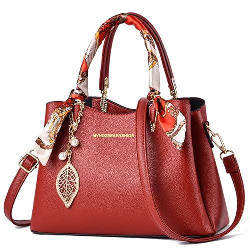 Myhozee Handtasche Damen Mittelgroß PU Leder Fashion Henkeltasche Crossbody Bag Frauen Taschen Damen-henkeltaschen Umhängetasche Schultertasche Damenhandtaschen mit Reißverschluss Rot von Myhozee