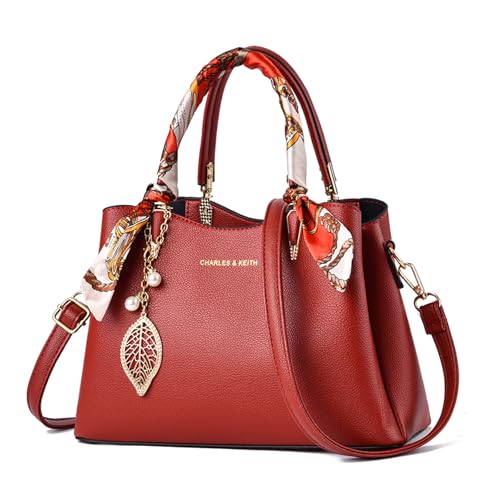 Myhozee Handtasche Damen Mittelgroß PU Leder Henkeltasche Fashion Crossbody Bag Frauen Taschen Damen-henkeltaschen Umhängetasche Schultertasche Damenhandtaschen mit Reißverschluss Rot von Myhozee