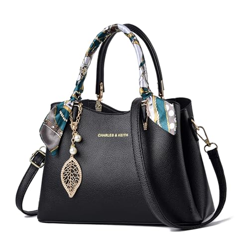 Myhozee Handtasche Damen Mittelgroß PU Leder Henkeltasche Fashion Crossbody Bag Frauen Taschen Damen-henkeltaschen Umhängetasche Schultertasche Damenhandtaschen mit Reißverschluss Schwarz von Myhozee