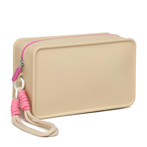 Myhozee Kosmetiktasche Klein Silikon - wasserdichte Schminktasche Damen Make up Tasche Cosmetic Bag mit Griff Makeup Bag Pinseltasche Beauty Bag für Frauen/Damen Reisen Schule Schwimmbad von Myhozee