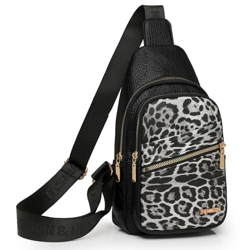 Myhozee Mini Damen Brusttasche Sling Body Bag Klein Umhängetasche Leopardenmuster PU Material Wasserdichte Tasche Diebstahlsicher Geeignet für Reisen, Einkaufen, Sport im Freien, Pendeln von Myhozee