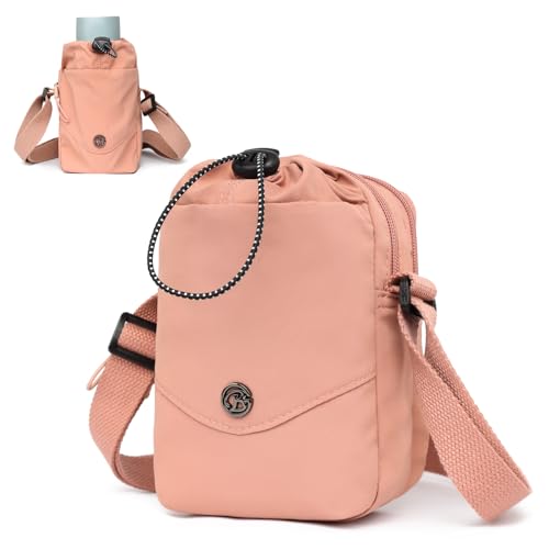 Myhozee Nylon Handtasche Damen Umhängetasche Kleine Handytasche Tasche Herren Crossbody Bag Wasserdicht Taschen mit Trinkbecher-Aufbewahrungstasche Rosa von Myhozee