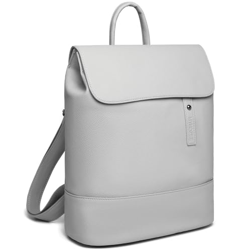 Myhozee Rucksack Damen Cityrucksack - Elegant Rucksacktasche PU Leder Anti Diebstahl Daypack mit Laptopfach 14 Zoll Backpack Wasserdicht Schulrucksack für Ausflüge Reise Freizeit (einfarbig grau) von Myhozee