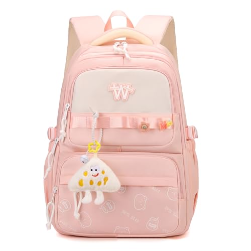 Myhozee Schulrucksack Teenager Schultasche Mädchen Schule Schulranzen Rucksack Kinder Wasserdicht mit Verstellbare, atmungsaktive, breite Schultergurt für Primäre Junior High University Rosa von Myhozee