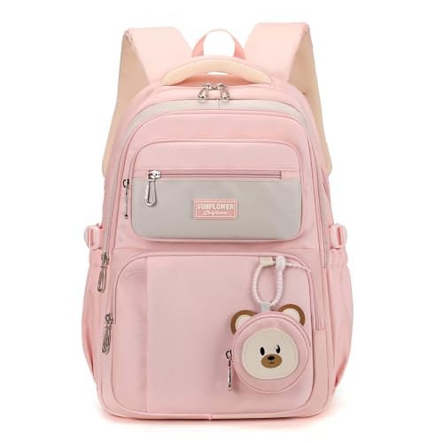 Myhozee Schulrucksack Teenager Schultasche Mädchen Schulranzen Rucksack Kinder Reiserucksack Wasserdicht mit Verstellbare, atmungsaktive, breite Schultergurt für Primäre Junior High University Rosa von Myhozee
