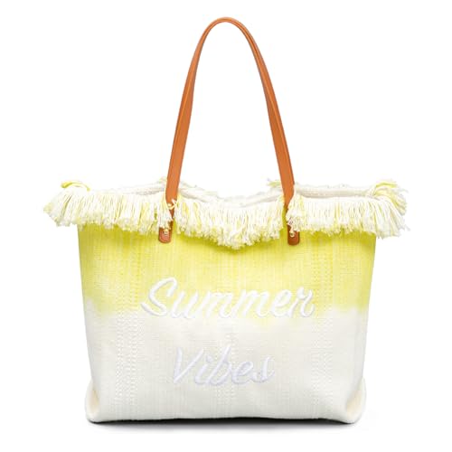 Myhozee Strandtasche Groß Tote Bag Shopper Tasche Damen Badetasche Weekender Handtasche Umhängetasche Geschenke für Frauen mit Magnetschnalle Gelb von Myhozee