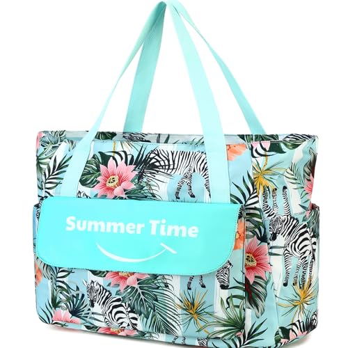 Myhozee Strandtasche XXL Familie Wasserdicht Badetasche Damen Groß Beach Bag mit reißverschluss & Haltegurt für Stranddecke, Sommer Schwimmbad Sauna Tasche Tote Bag Sopper für Strand Pool Reisen von Myhozee