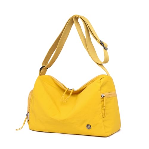 Myhozee Umhängetasche Damen Handtasche Mittelgroß Nylon Tasche Fashion Schultertasche Casual Crossbody Bag Unisex Taschen mit Reißverschluss und Verstellbar Breiter Schultergurt Gelb von Myhozee