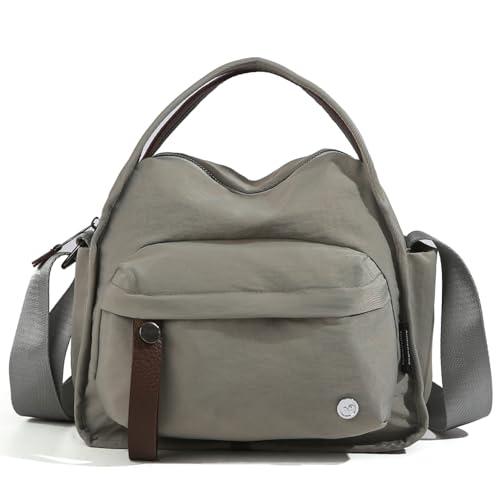 Myhozee Umhängetasche Damen Handtasche Mittelgroß Tasche Wasserdicht Nylon Taschen Damen-umhängetaschen Klein Crossbody Bag Schultertasche für Einkaufen，Reisen Grau von Myhozee