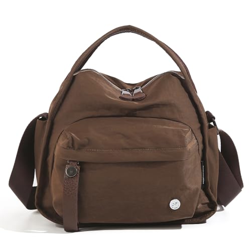 Myhozee Umhängetasche Damen Handtasche Mittelgroß Tasche Wasserdicht Nylon Taschen Damen-umhängetaschen Klein Crossbody Bag Schultertasche für Einkaufen，Reisen Kaffee von Myhozee