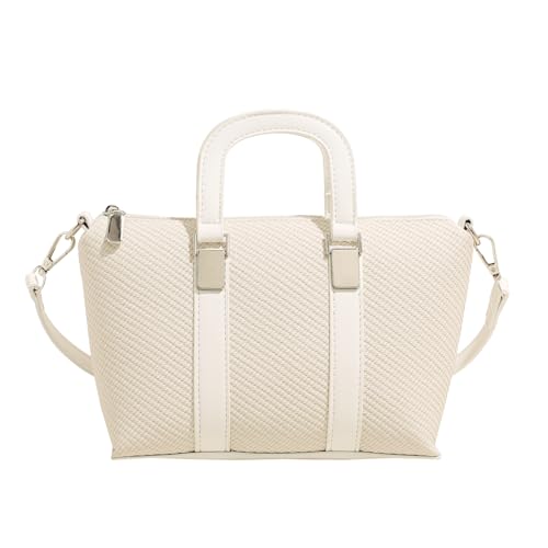 Myhozee Umhängetasche Damen Klein Tasche Gewebtes Muster PU-Material Handtasche Einfache Crossbody Bag Handytasche Taschen Women mit Reißverschluss und Verstellbar Abnehmbar Schultergurt Weiß von Myhozee