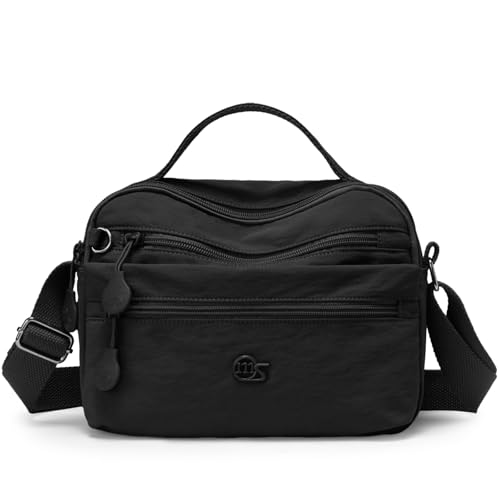 Myhozee Umhängetasche Damen Tasche Handtasche Mittelgroß Wasserdicht Nylon Taschen Damen-umhängetaschen Klein Crossbody Bag Schultertasche für Einkaufen，Reisen Schwarz von Myhozee