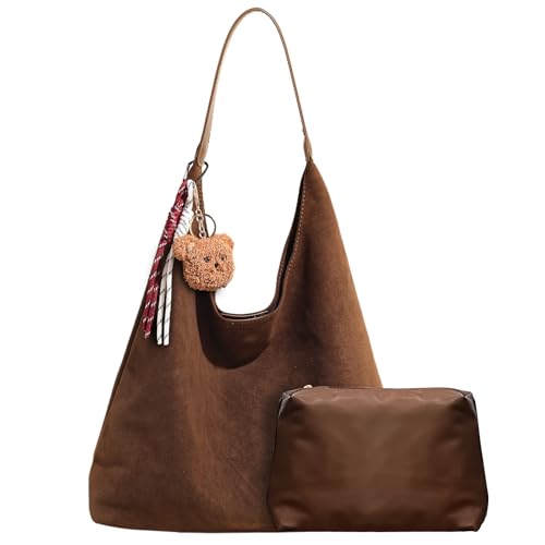 Myhozee Wildleder Tasche Groß Tote Handtasche Slouchy Vintage Schultertasche Hobo Umhängetasche Shopper für Mädchen Frauen Damen von Myhozee