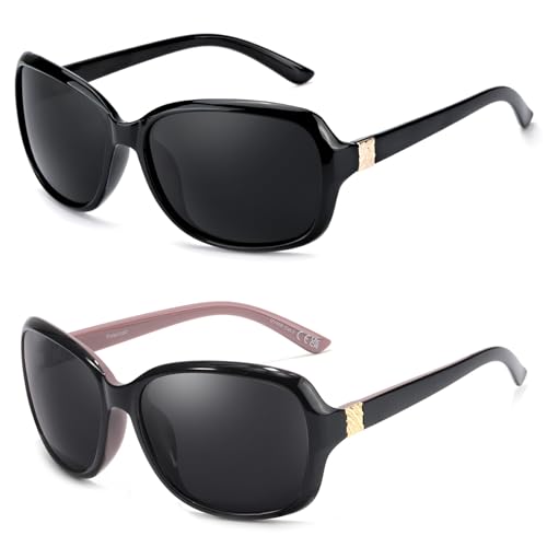Myiaur 2 Pack Sonnenbrillen Damen Polarisierte Gläser, UV400 Schutz & Wraparound Design für Outdoor und Mode von Myiaur