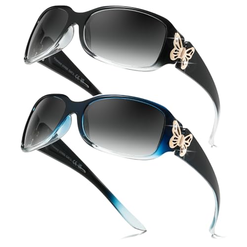 Myiaur 2 Pack Sonnenbrille Damen Polarisierte UV400 Schutz Wraparound Design Trendige Schmetterlings Detail für Autofahren & Mode von Myiaur
