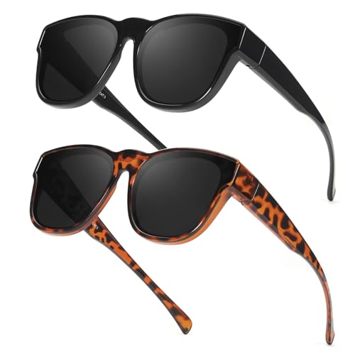 Myiaur 2 Pack Überzieh Sonnenbrille Damen Polarisiert UV400 Schutz Sonnenbrille für Brillenträger TR90 Bügeln, Leichtes Überbrille für Autofahren von Myiaur