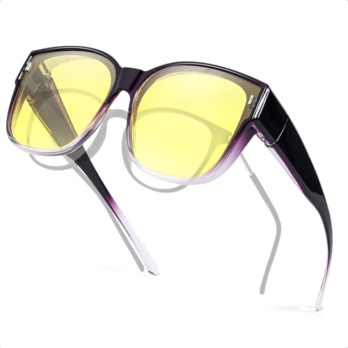Myiaur Night Driving Fit Over Glasses for Women Polarized Yellow Lens for Safety Night Vision Anti-Glare Headlight Glasses for Lightweight Frame, A04 Farbverlauf, Violett von Myiaur