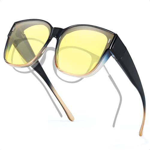 Myiaur Night Driving Fit Over Glasses for Women Polarized Yellow Lens for Safety Night Vision Anti-Glare Headlight Glasses for Lightweight Frame, A05 Schwarzbraun von Myiaur