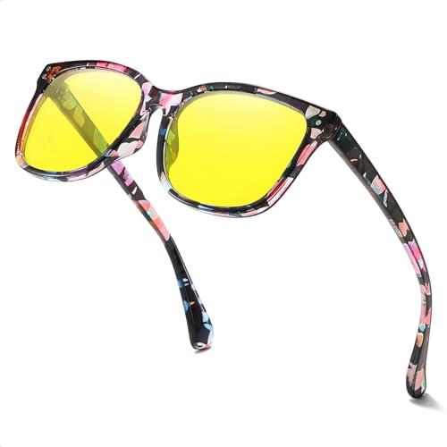 Myiaur Polarisiert Nachtsichtbrille für Damen Mit Gelbe Linse Anti-Blendung Einteilige Nasenpads für Klareres Sehvermögen Stilvolle Quadratische Rahmen von Myiaur