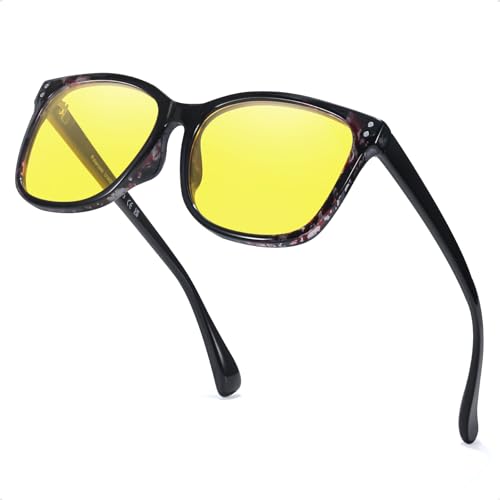 Myiaur Polarisiert Nachtsichtbrille für Damen Mit Gelbe Linse Anti-Blendung Einteilige Nasenpads für Klareres Sehvermögen Stilvolle Quadratische Rahmen von Myiaur