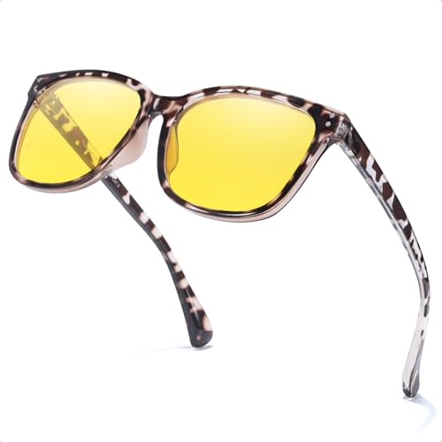 Myiaur Polarisiert Nachtsichtbrille für Damen Mit Gelbe Linse Anti-Blendung Einteilige Nasenpads für Klareres Sehvermögen Stilvolle Quadratische Rahmen von Myiaur