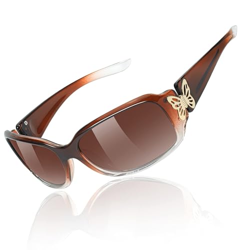 Myiaur Polarisierte Sonnenbrille Damen modischem Trendy Style - Wrap Around Design und goldene Schmetterlingsscharniere für UV400 Schutz von Myiaur