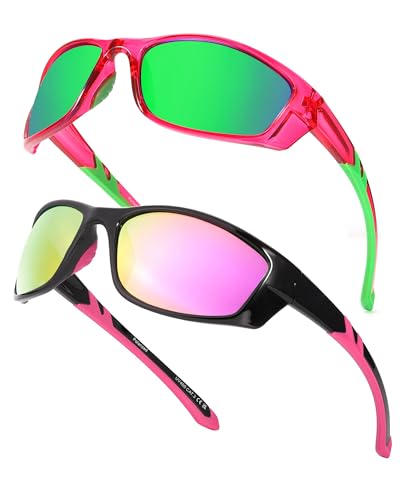 Myiaur 2 Pack Sport Sonnenbrille Damen Polarisierte Fahrradbrille & Laufbrille mit UV400 Schutz, Wraparound Sportbrille für Radfahren Laufen von Myiaur