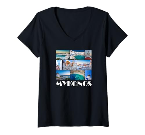 Damen Mykonos Souvenir/Mykonos Griechenland/Mykonos T-Shirt mit V-Ausschnitt von Mykonos Greece Souvenir Store