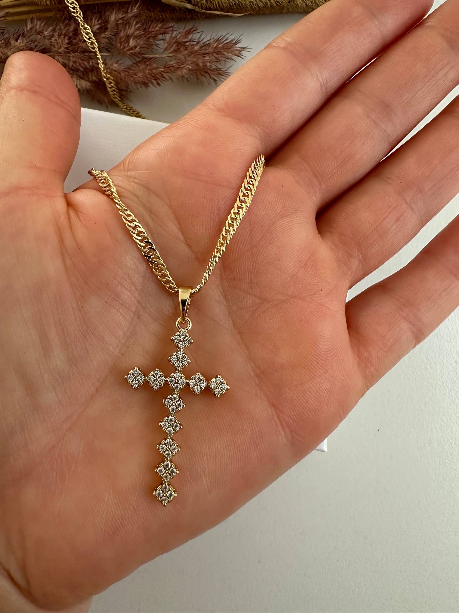 Diamant Kreuz Halskette | Zierliche Pave Taufgeschenk |Kreuz Schmuck, Kommunion Halsketten |Gift Diamant Kreuz Halskette | Zierliche Pave Taufgeschenk |Kreuz Schmuck, Kommunion Halsketten |Gift von MylaurelAccessories
