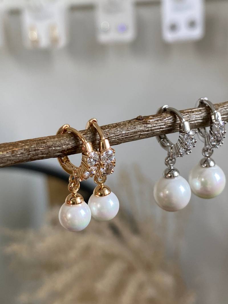 Perle Ohrringe-Perlen Ohrringe-Perlen Schmuck-Jahrestag Geschenk-Perlen Ohrringe Mit Diamanen-Ohrhänger von MylaurelAccessories