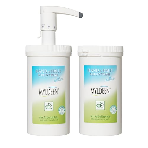 MYLDEEN Hautschutzcreme | Handcreme, Handpflege | Spender + Nachfülldose 1.000 ml | Pflege auf der Arbeit, Arbeitsschutz | Pflegt und schützt trockene und rissige Händen, nicht fettend MYLDEEN Hautschutzcreme | Handcreme, Handpflege | Spender + Nachfülldose 1.000 ml | Pflege auf der Arbeit, Arbeitsschutz | Pflegt und schützt trockene und rissige Händen, nicht fettend von Myldeen