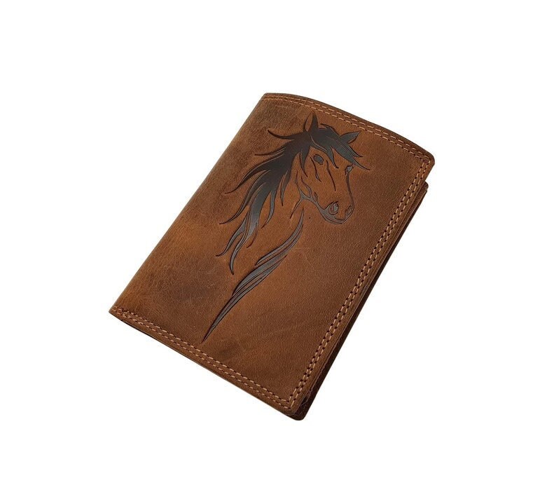 Büffel-Vollleder Damen Geldbörse/Geldbeutel Portemonnaie Geldtasche Portmonee Mit Pferd Motiv Und Rfid & Nfc Schutz Cognac von Myledershop