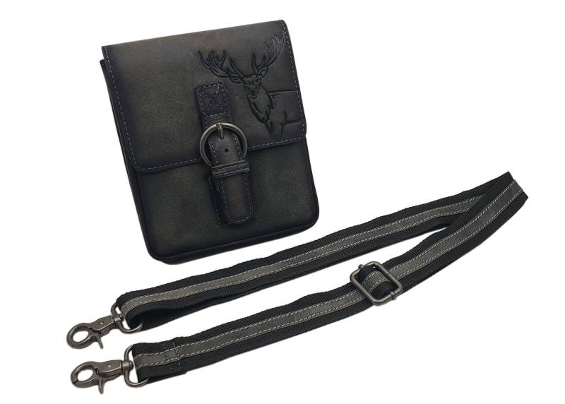 Büffel-Vollleder Umhängetasche/Handtasche Gürteltasche Tasche Mit Tragegurt in Hochformat Hirsch-Motiv Vintage-Grau von Myledershop